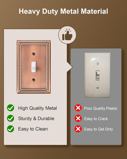 2-Pack Single Toggle Light Switch Cover Plate, Pearls Decorative Switch Plate Covers, Antique