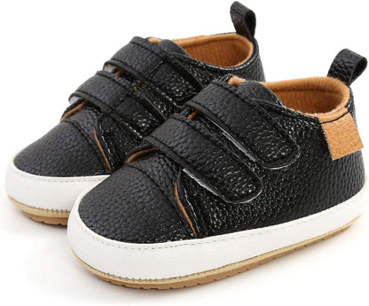 SOFMUO Baby Boys Girls High Top Ankle PU Leather Sneakers Soft Rubber Sole Infant Moccasins Newborn