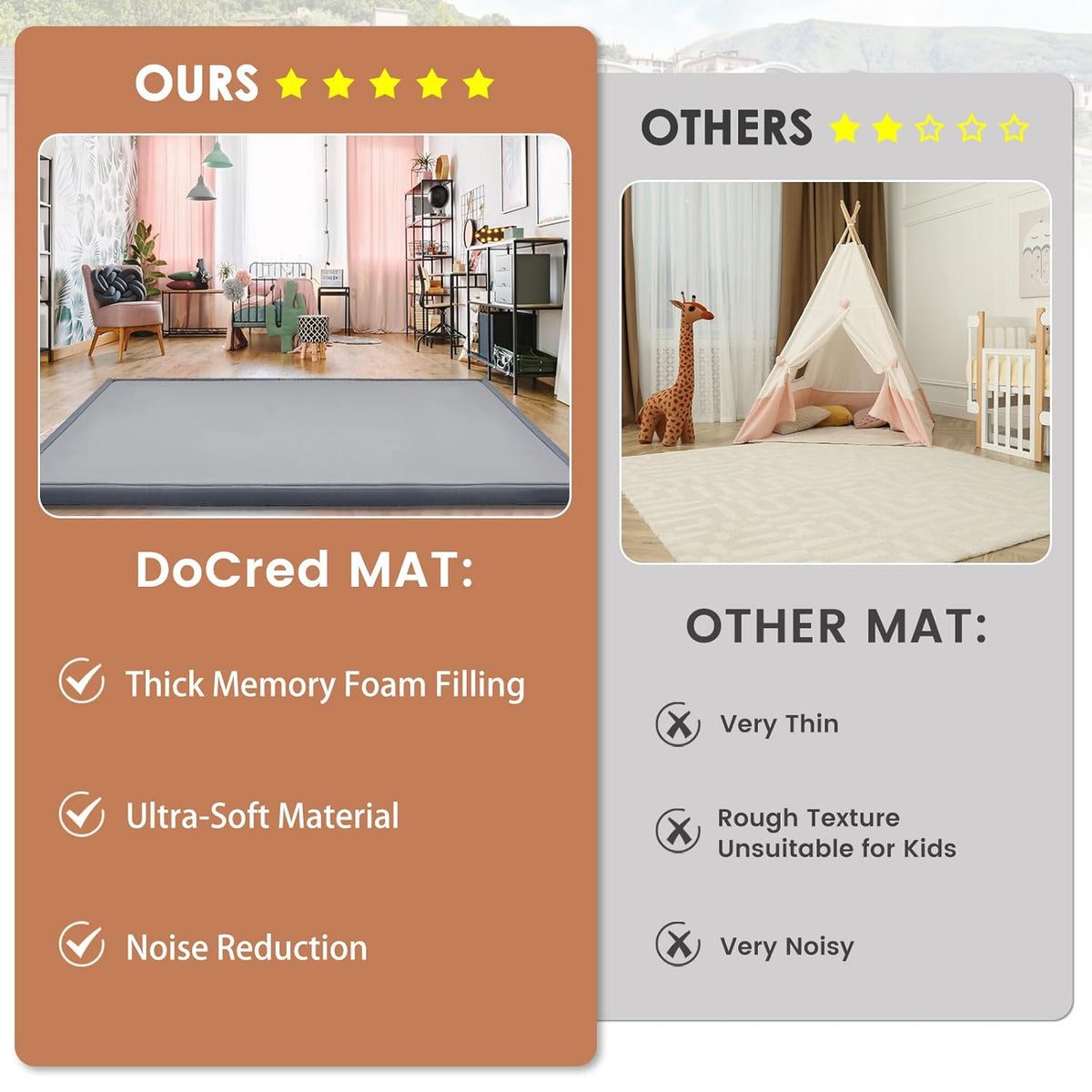 Baby Play Mat for Floor - 1.4" Thick Memory Foam Rug, 80"x80" Playpen Tummy Time Mat, Soft Velvet