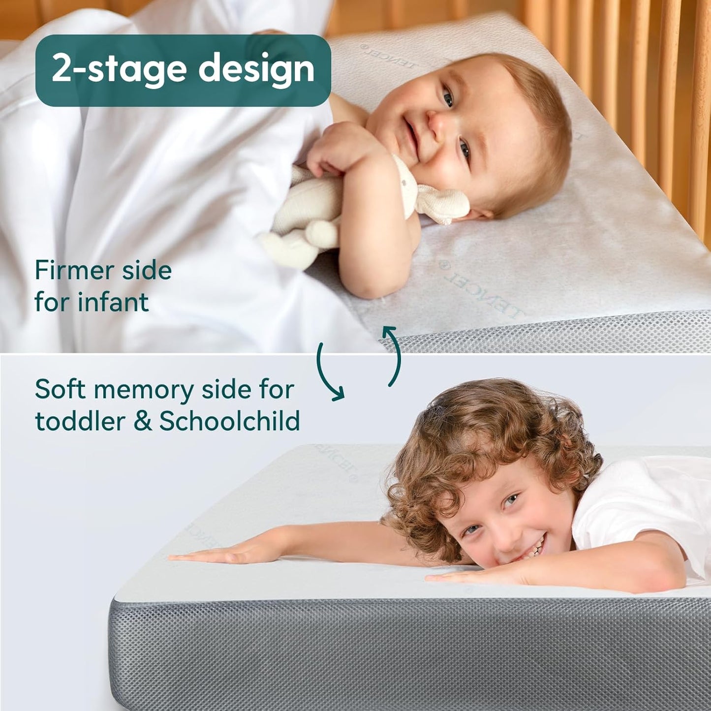 BABELIO Premium Memory Foam Crib Mattresses, 2-Stage, with Waterproof Lining & Removable Cover, for
