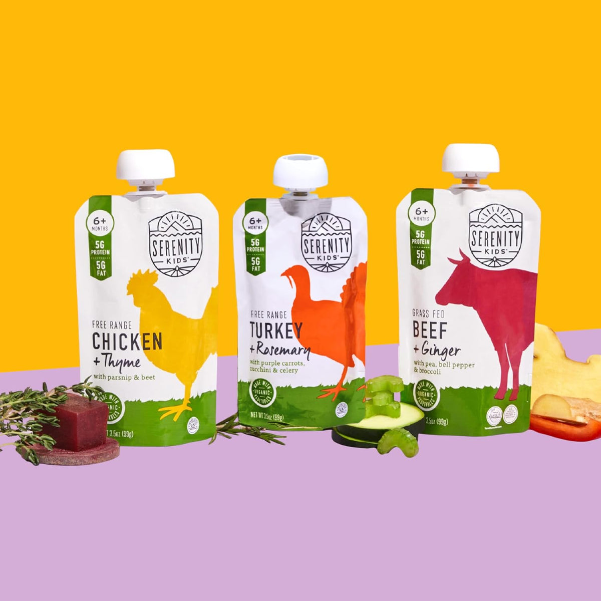 Serenity Kids 6+ Months Chicken Baby Food Pouches - BPA-Free Pouches - Free-Range Chicken & Organic