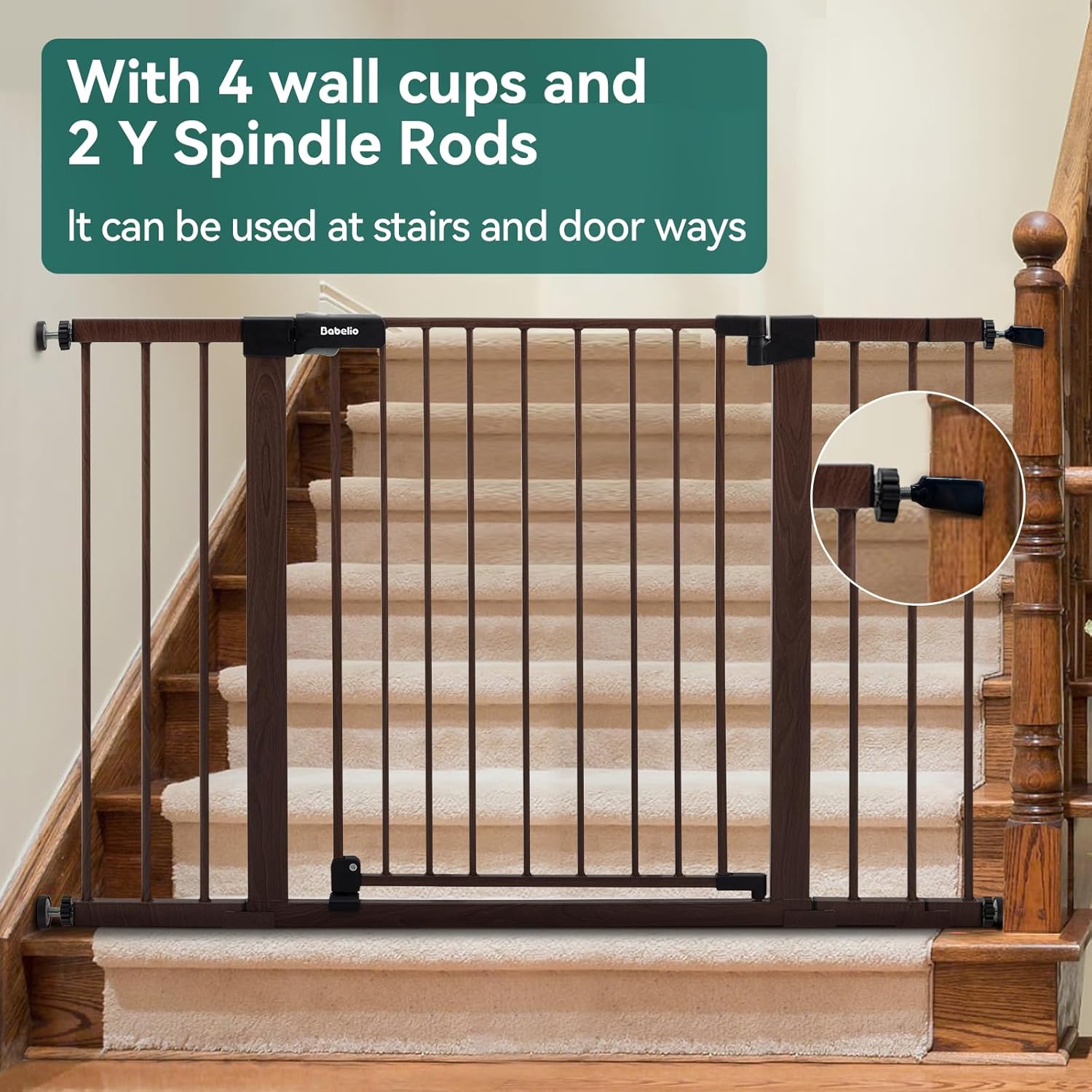 BABELIO Baby Gate with Black Wood Pattern, 29-48 Inch Auto Close Dog Gate for The House, Stairs and