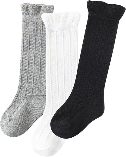 Zando Baby Knee High Socks - Infant to Toddler, Cotton Ruffle Socks, Warm Girls & Boys Long