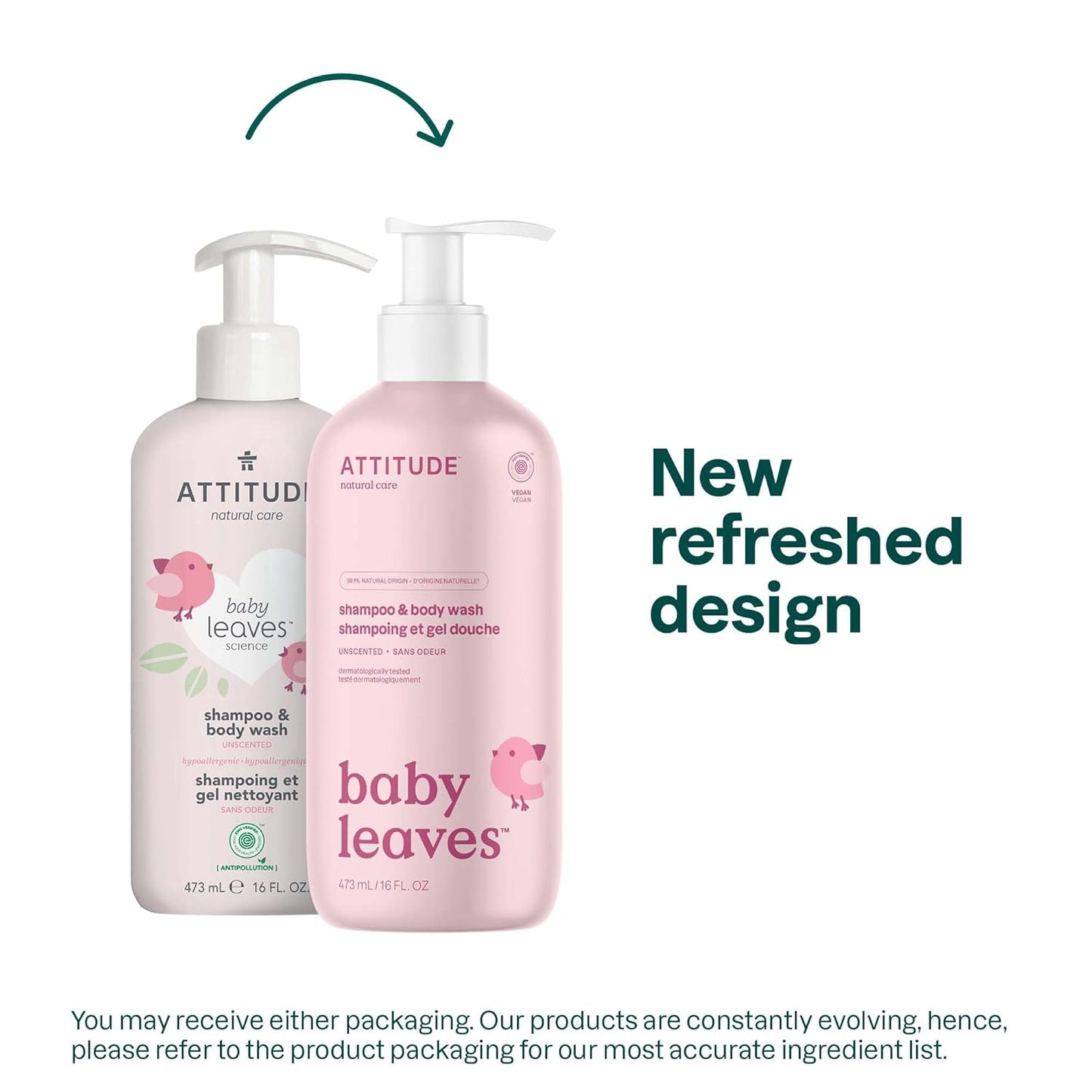 ATTITUDE 2-in-1 Shampoo and Body Wash for Baby, EWG Verified, Dermatologically Tested, Made with