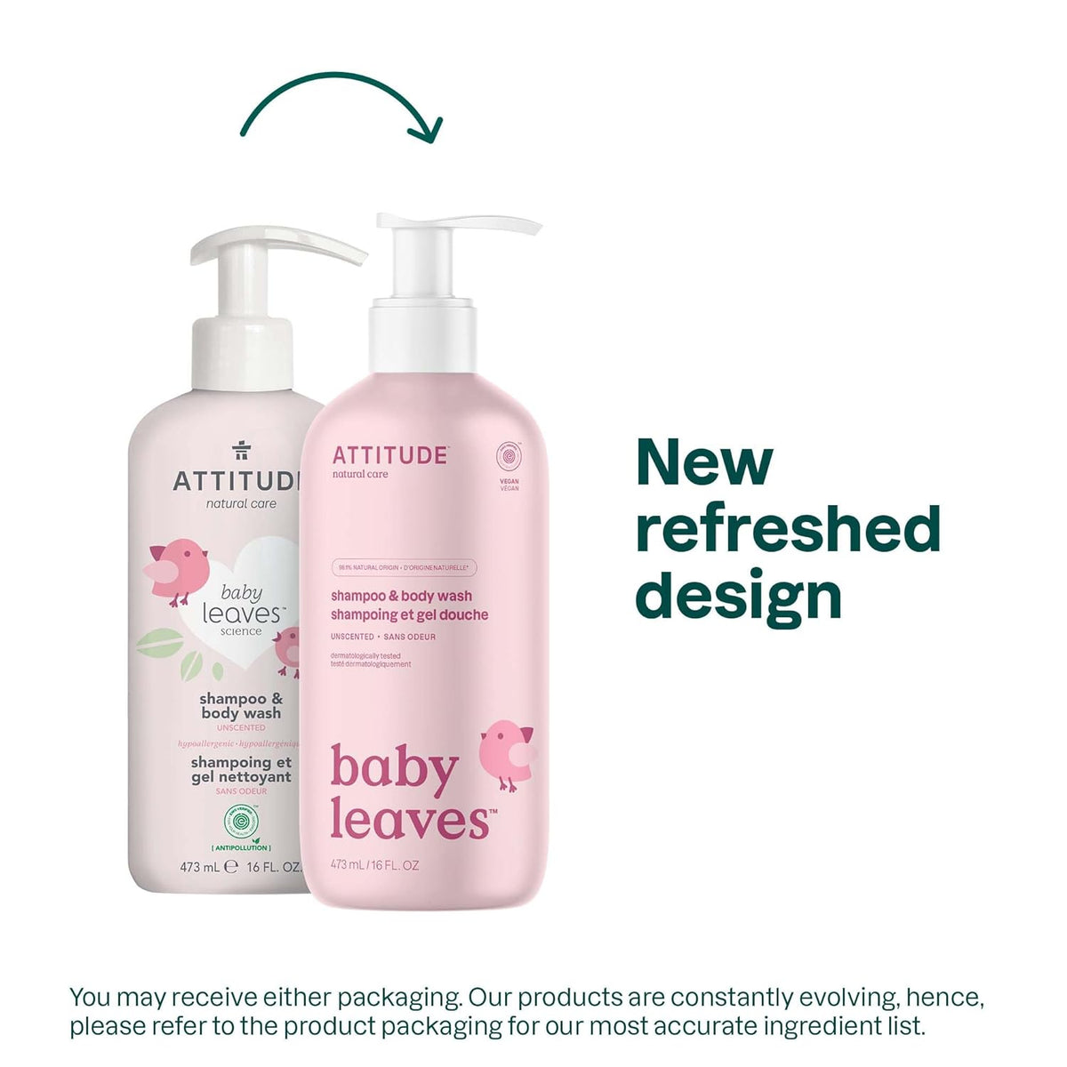 ATTITUDE 2-in-1 Shampoo and Body Wash for Baby, EWG Verified, Dermatologically Tested, Made with