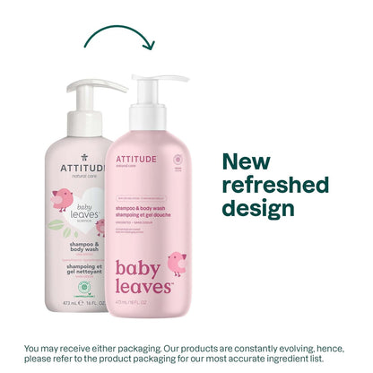 ATTITUDE 2-in-1 Shampoo and Body Wash for Baby, Fragrance-Free EWG Hypoallergenic Plant- and