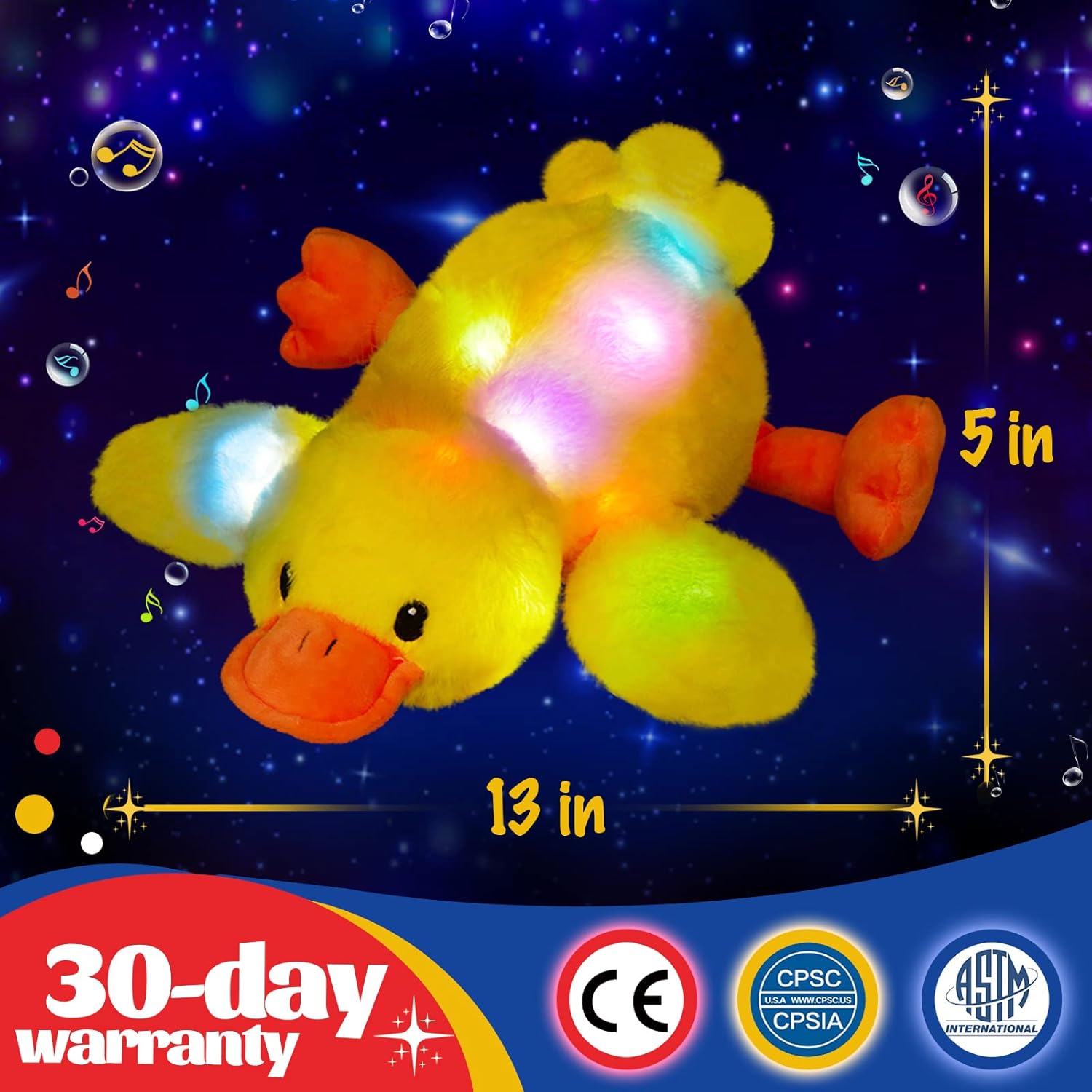 Glow Guards 12'' Musical Light Up Yellow Duck Stuffed Animal LED Glowing Singing Soft Plush Toy