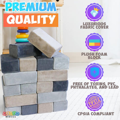 The Original Premium Plush Building Block for Kids - Certified Safe Foam Blocks in Luxuriously Soft