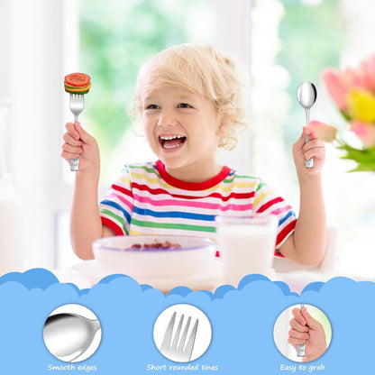 14-Piece Toddler Flatware, Kids Utensils Stainless Steel Cutlery Set, Children Safe Spoons and