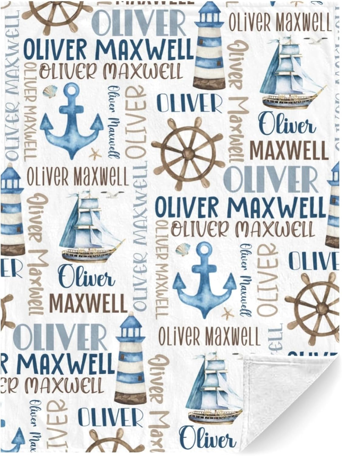 Personalized Baby Blanket for Boys, Custom Baby Blanket with Name, Nautical Blanket Sailboat Anchor