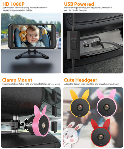 BV2 USB Baby Car Camera: 4.5" 1080P Car Seat Camera with IR Night Vision & Shockproof Clip