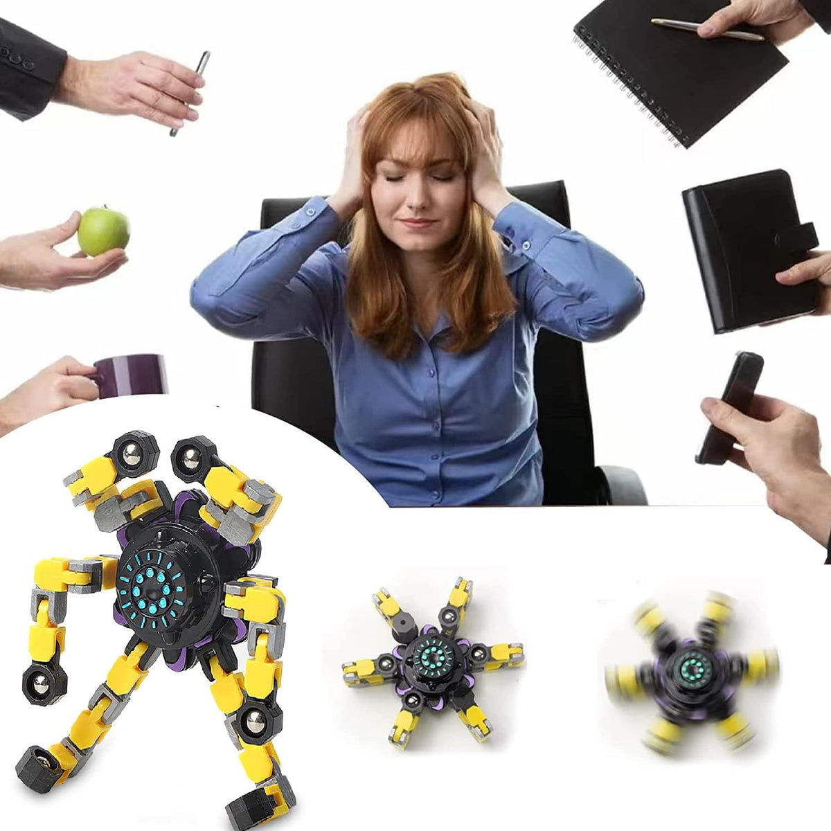 Gifts for Kids 8 Packs Transformable Fingertip Chain Robot Toy DIY Deformation Robot Deformed