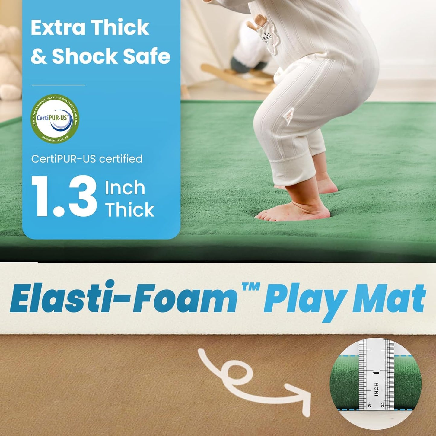 Ultra Soft Baby Play Mat,1.3" Thick Elasti-Foam 59"×71" Playpen Mat for