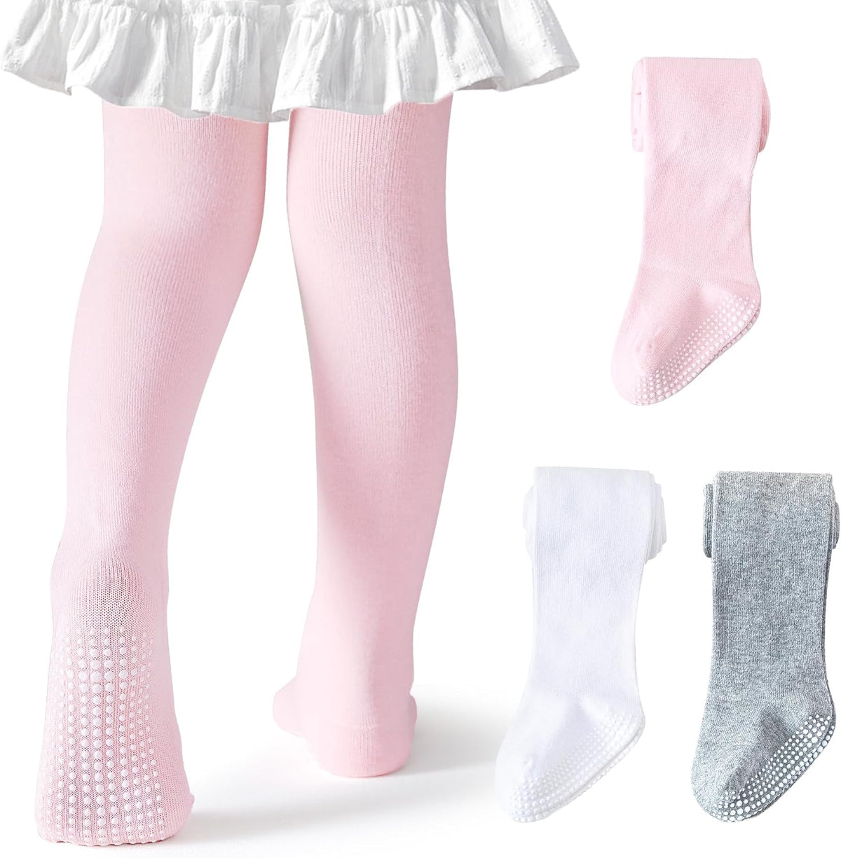 Baby Tights Non Slip Toddler Stockings Tights with Grippers Seamless Soft Cotton Knit Leggings