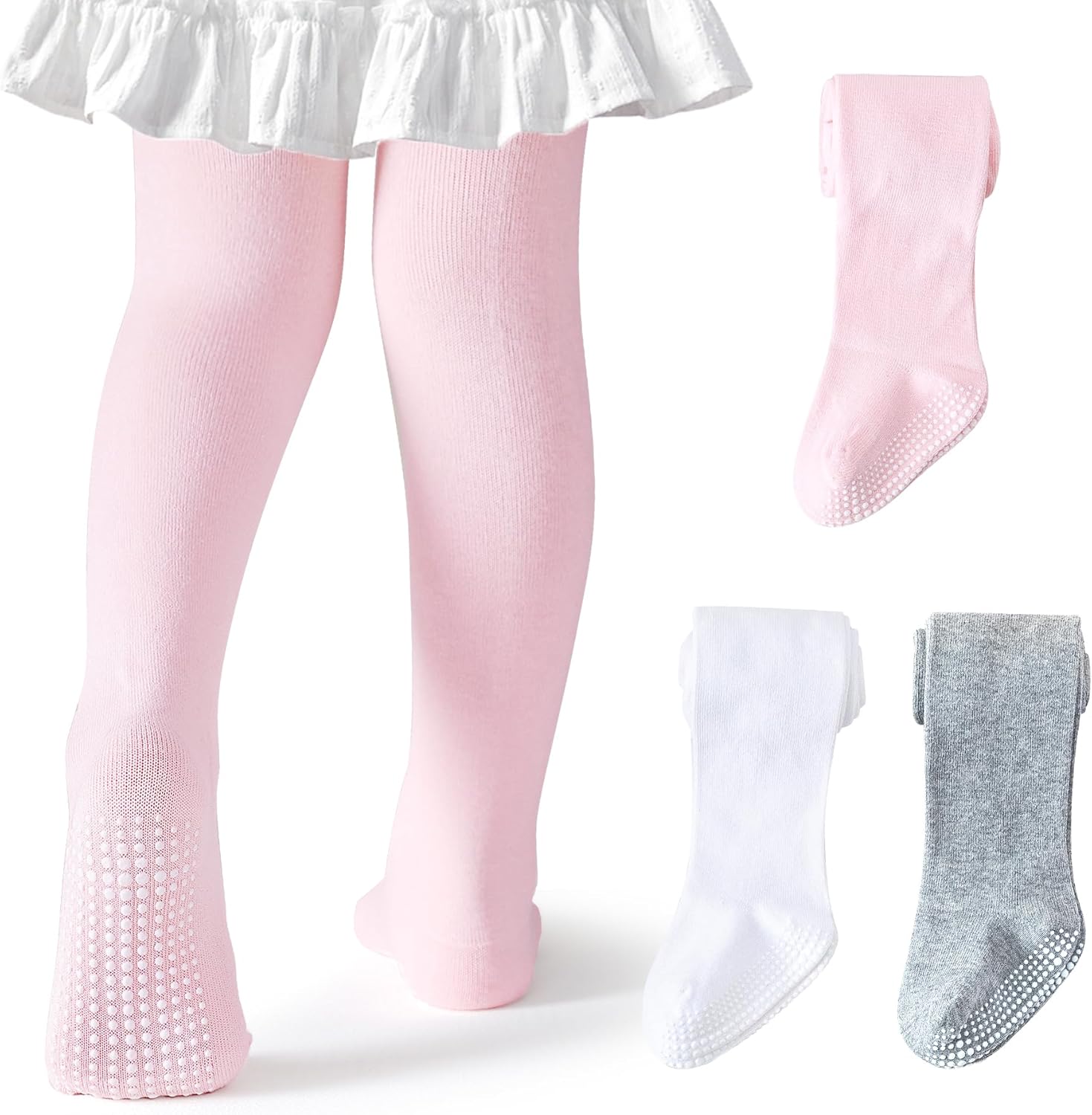 Baby Tights Non Slip Toddler Stockings Tights with Grippers Seamless Soft Cotton Knit Leggings