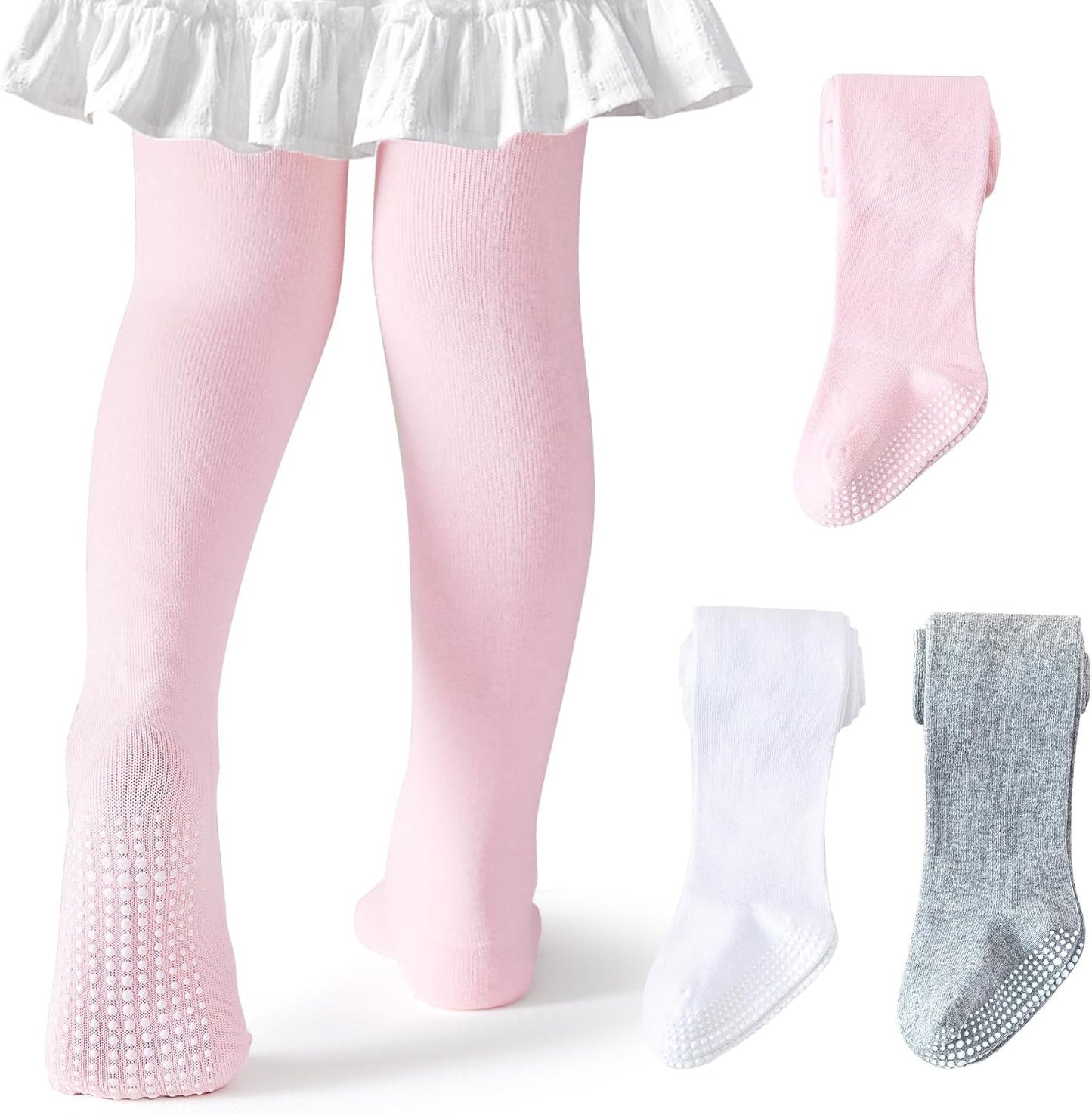Baby Tights Non Slip Toddler Stockings Tights with Grippers Seamless Soft Cotton Knit Leggings