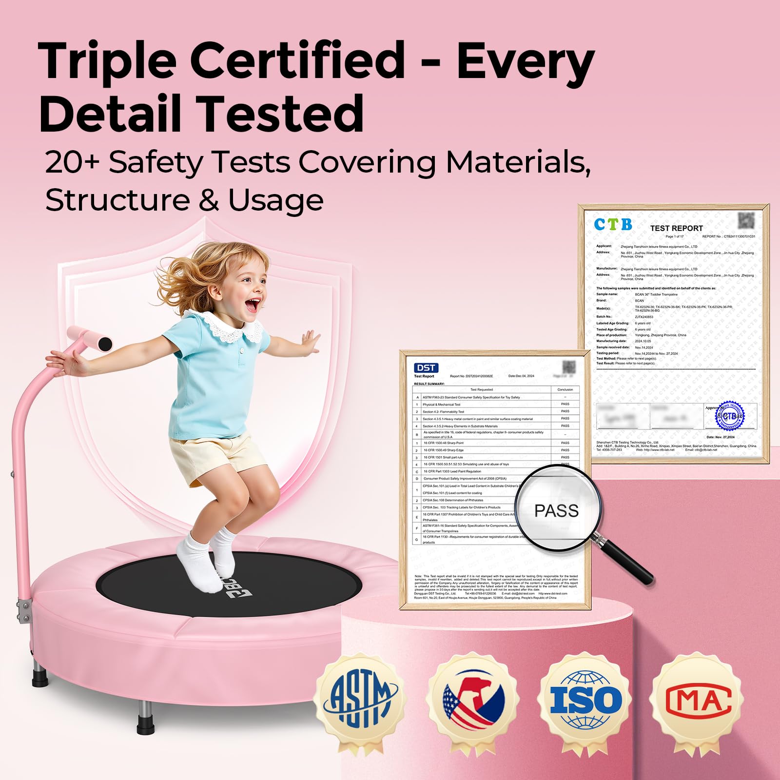 BCAN SP1 36'' Kids Toddler Trampoline Indoor, Foam Handle | FED Fitness