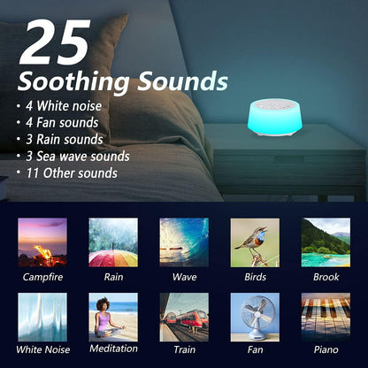 Color Noise Sound Machines with 10 Colors Night Light 25 Soothing Sounds and Sleep White Noise