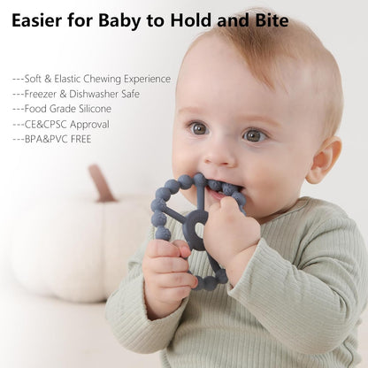 3 Pack Ring Teether Baby Infant Toys, Baby Essentials, Silicone Teething Ring Toys for Babies 0-6
