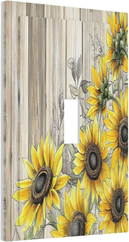 Decorative Light Switch Cover Floral Sunflower Rustic Flower Vintage Wood 1 Gang Single Toggle