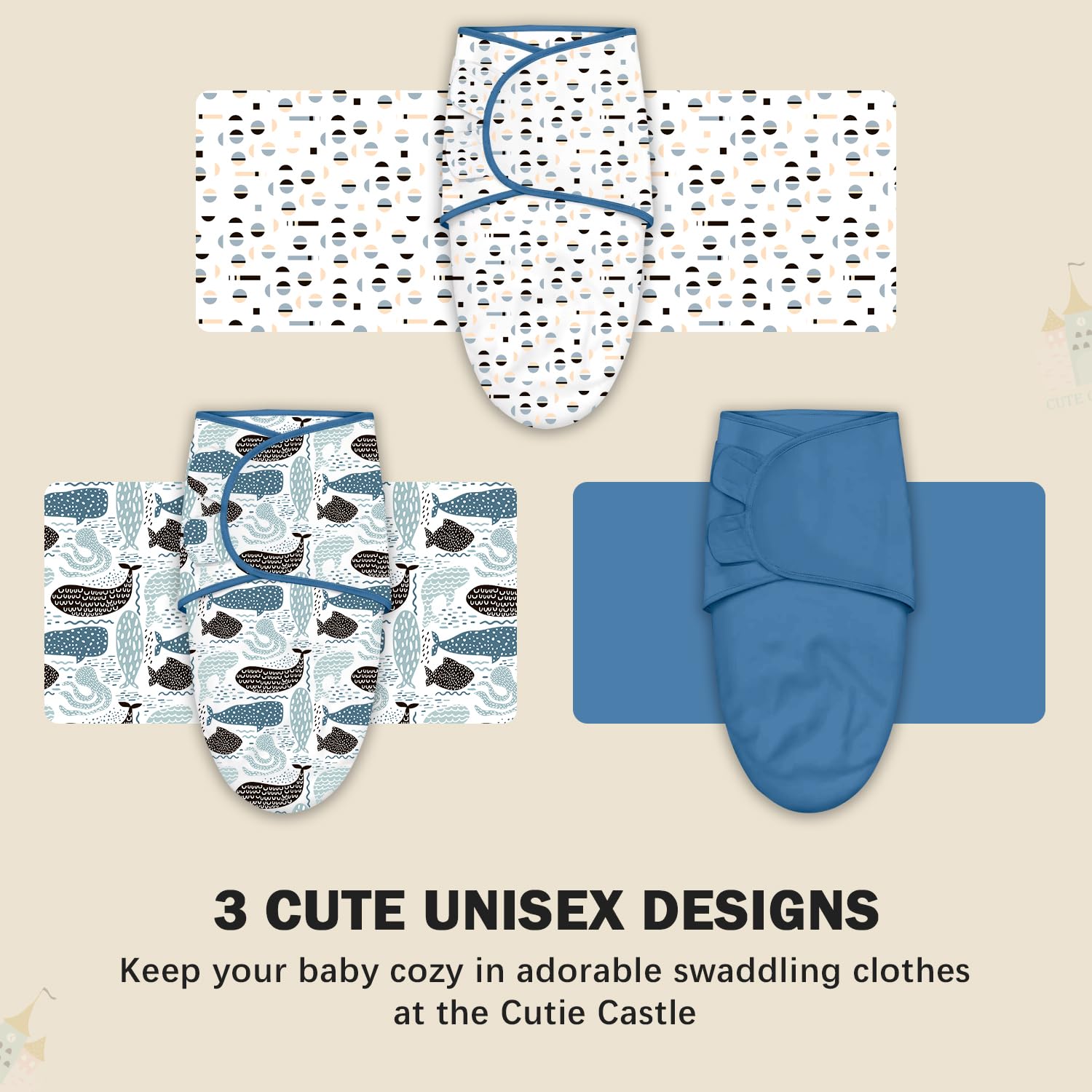 Cute Castle 3-Pack Baby Swaddle Sleep Sacks - Newborn Swaddle Sack - Ergonomic Baby Swaddles