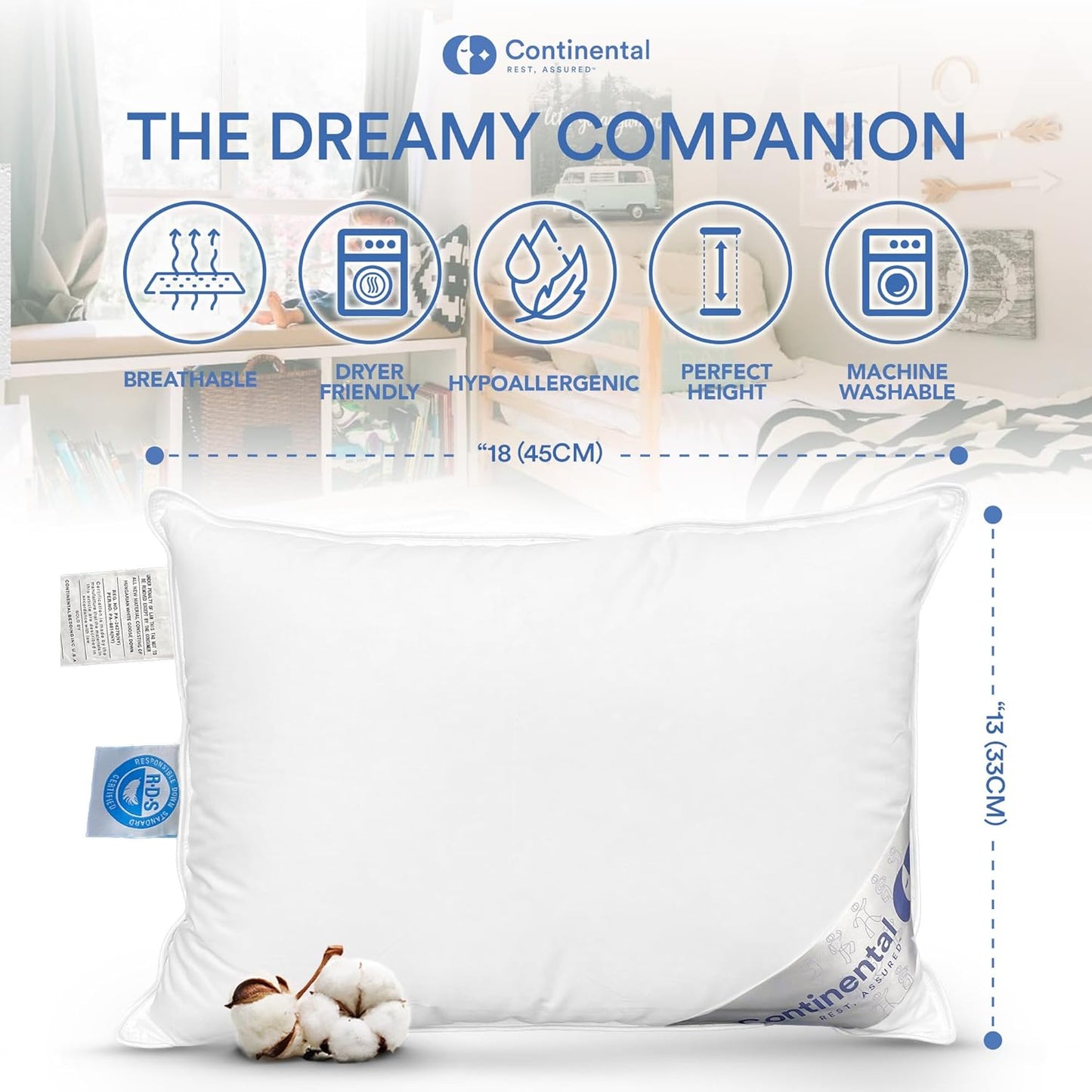 Continental Bedding Child-Micro, 13x18 Firm Pillow, White