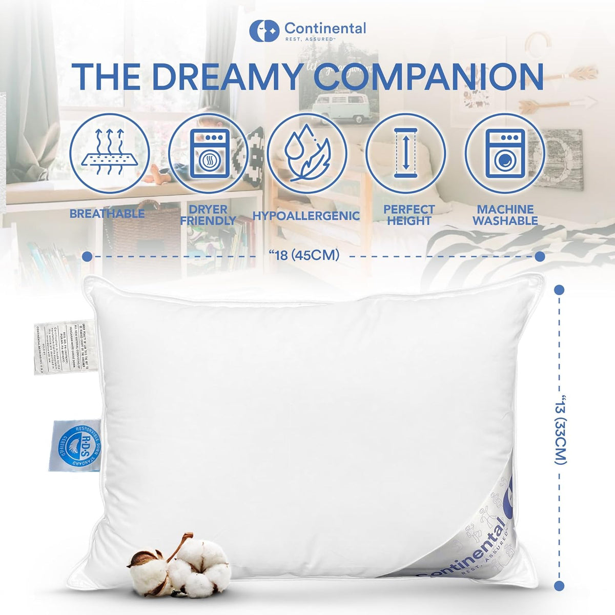 Continental Bedding Child-Micro, 13x18 Firm Pillow, White