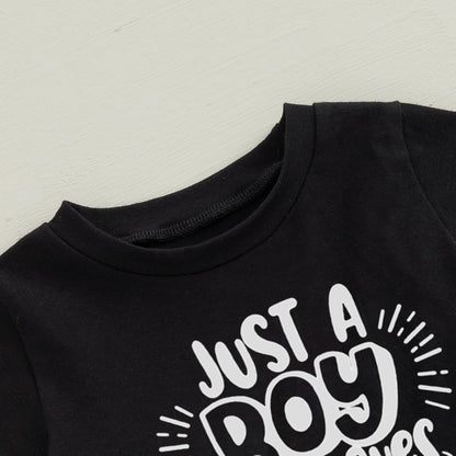 wdehow Toddler Kids Baby Boy Summer Clothes Sets 1T 2T 3T 4T 5T Letter Print Short Sleeve Tops