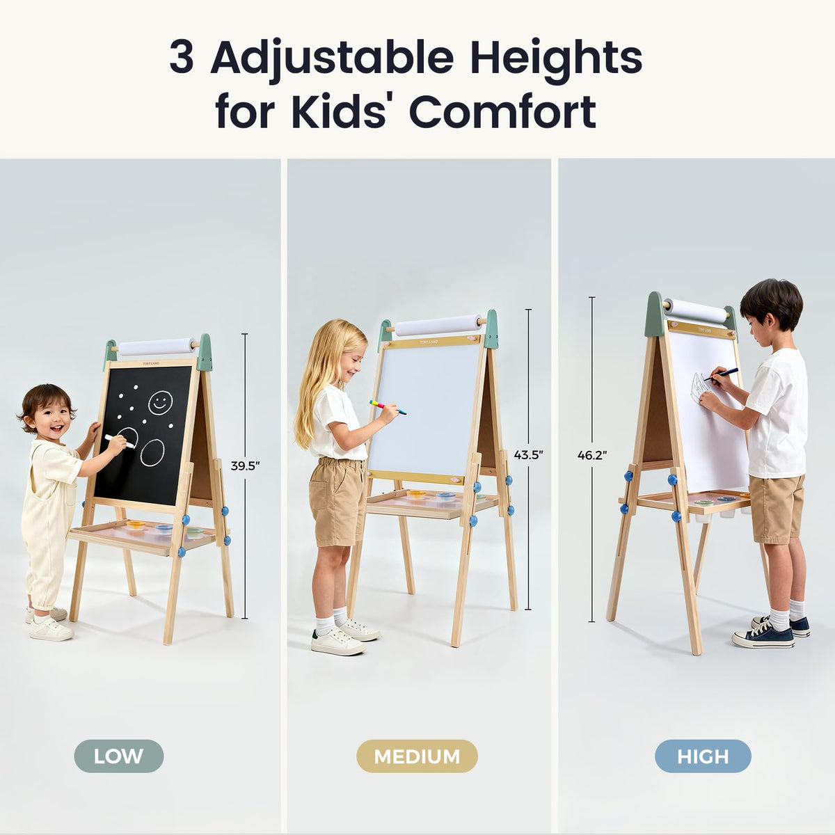 Tiny Land Wooden Easel for Kids, Art Easel with Chalkboard & Whiteboard