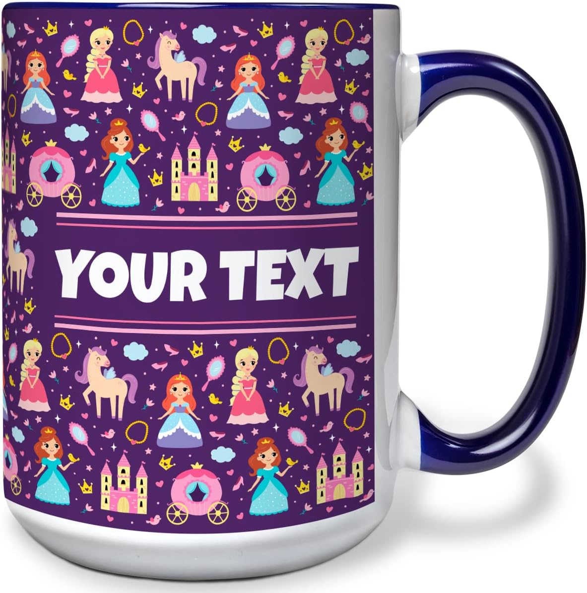 Personalized Mug for Kids - Princesses - Custom Name/Text, Ceramic Hot Chocolate/Cocoa/Coffee Cup
