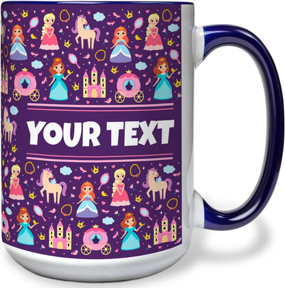Personalized Mug for Kids - Princesses - Custom Name/Text, Ceramic Hot Chocolate/Cocoa/Coffee Cup