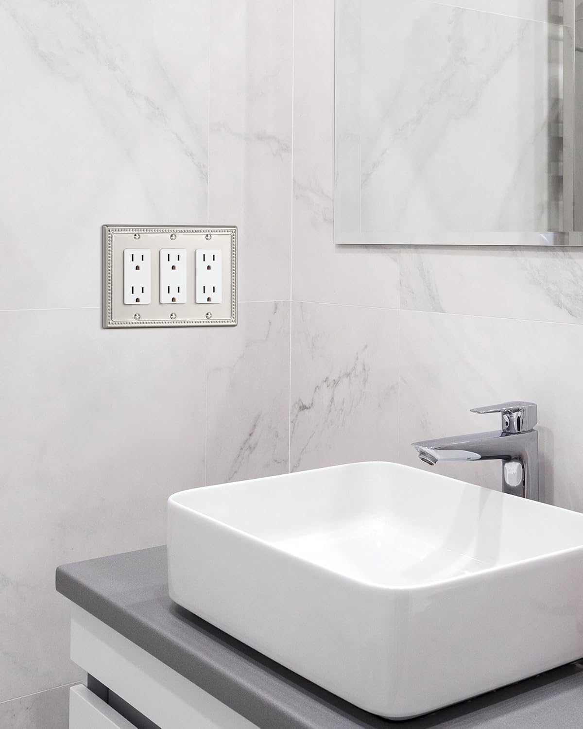 2-Pack Triple Decorator Outlet Cover Plate, Brushed Nickel Pearls Decorative Switch Plates and
