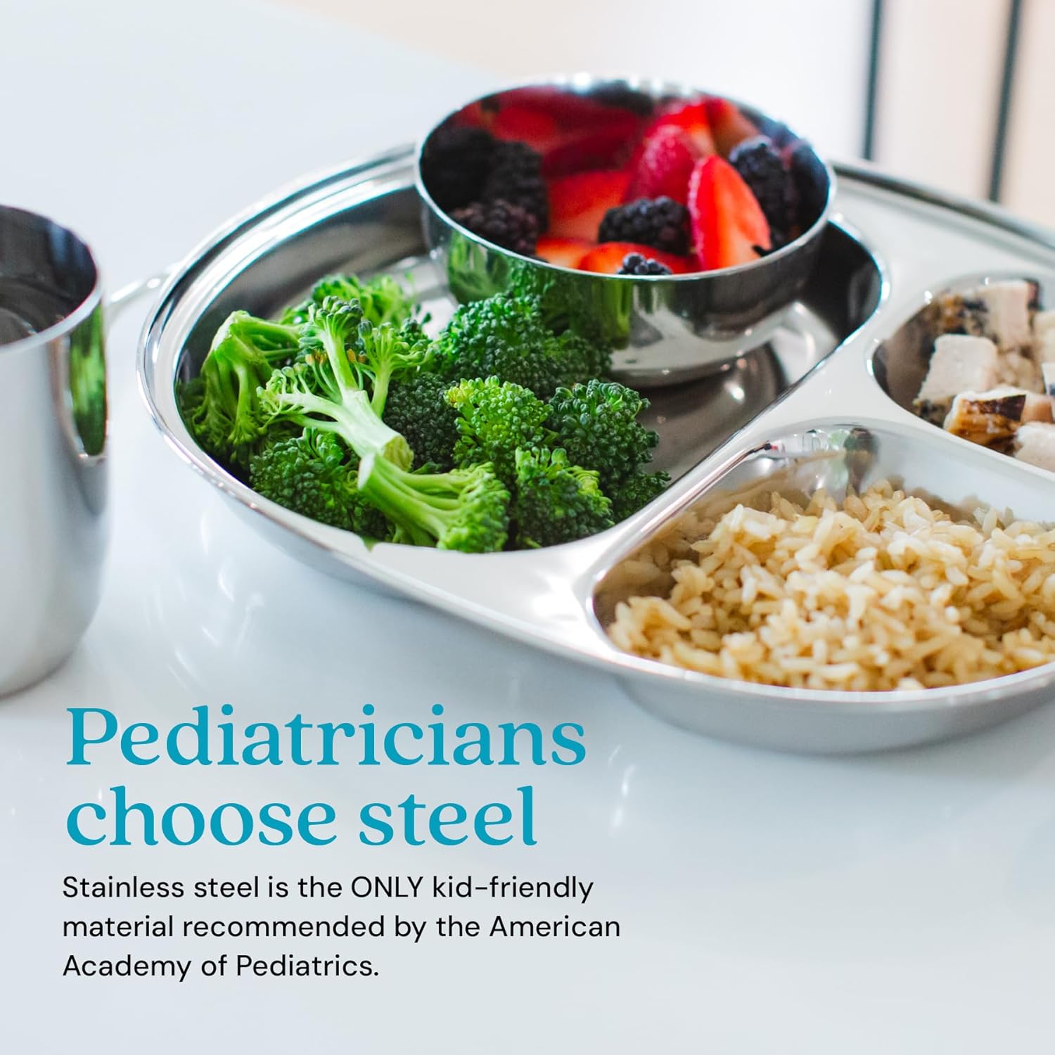 Ahimsa Stainless Steel Plates for Kids - Divided Plates for Toddlers, Pediatrician Designed, Non