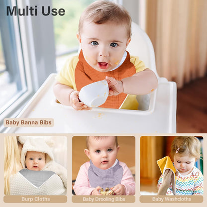 Muslin Baby Bibs,Soft Triangular Baby Bandana Drool Bibs for Baby Boy Girl,Solid Colors Bib for