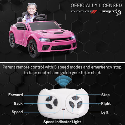 12V 7Ah Kids Electric Ride on Car, Licensed Dodge Charger SRT Hellcat, Battery Powered 4-Wheels Toy