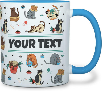 Personalized Mug for Kids - Cats - Custom Name/Text, Ceramic Hot Chocolate/Cocoa/Coffee Cup for