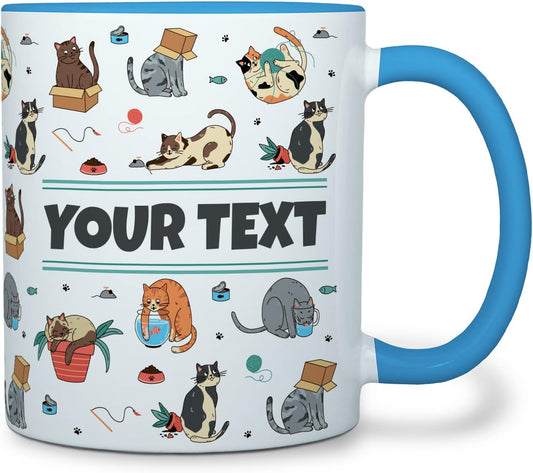 Personalized Mug for Kids - Cats - Custom Name/Text, Ceramic Hot Chocolate/Cocoa/Coffee Cup for