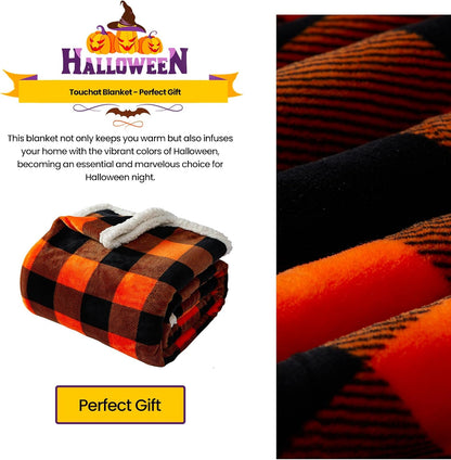 Touchat Halloween Blanket Twin Size 60" X 70"，Fall Autumn Harvest Sherpa Fuzzy Fluffy Soft Cozy