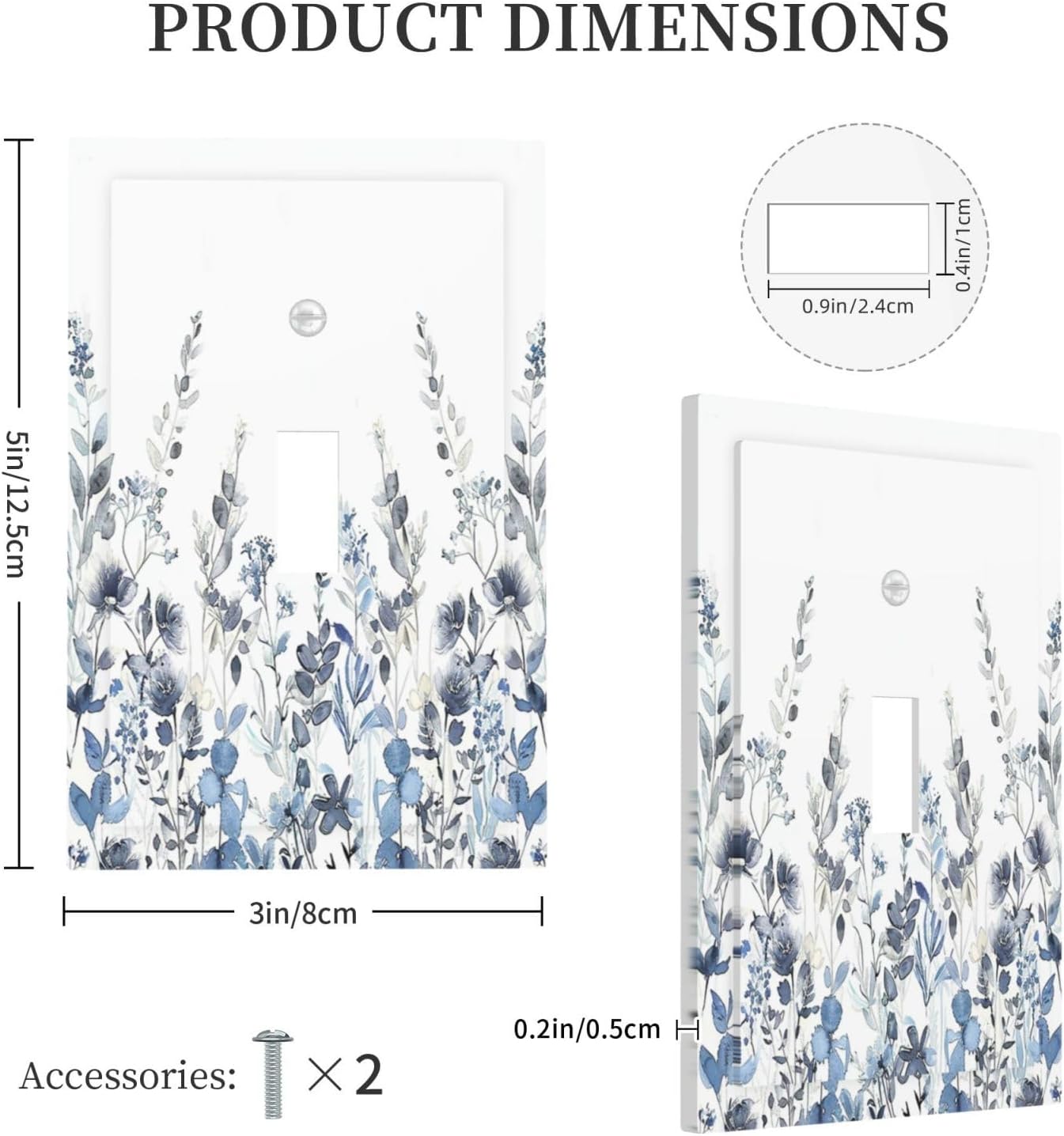 Decorative Light Switch Cover Light Blue Watercolor Leaves Plant With Floral 1 Gang Single Toggle