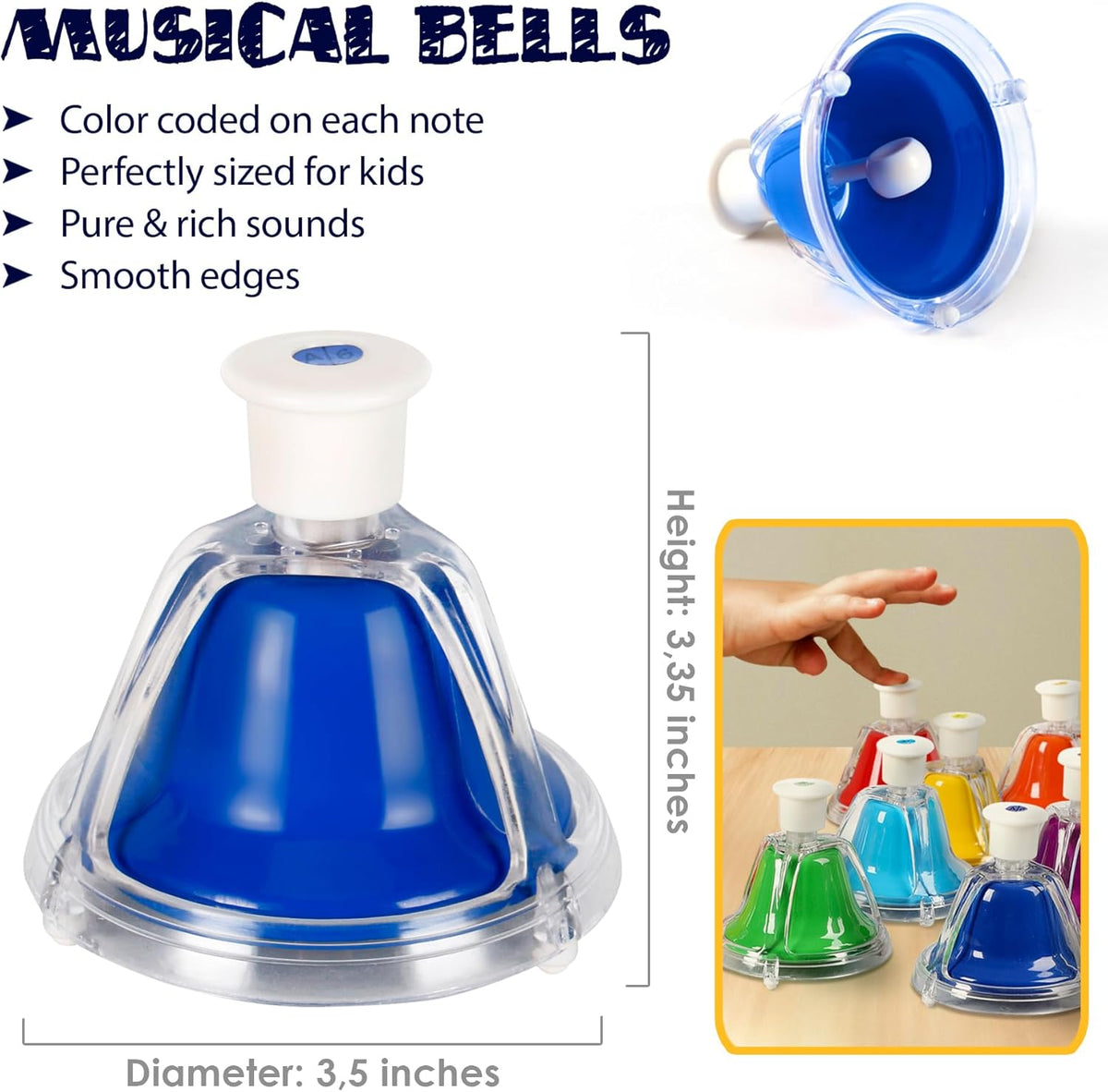 MINIARTIS Desk Bells for Kids | Educational Music Toys for Toddlers 8 Notes Colorful Hand Bells Set