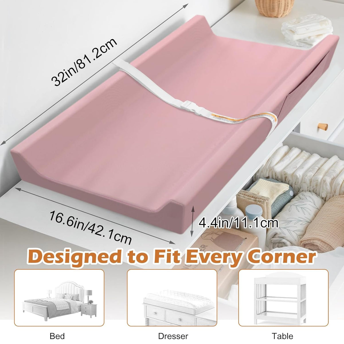 Vegan Leather Baby Changing Pad, Waterproof & Wipeable Soft Diaper Changing Mat 32“ x 16.6"