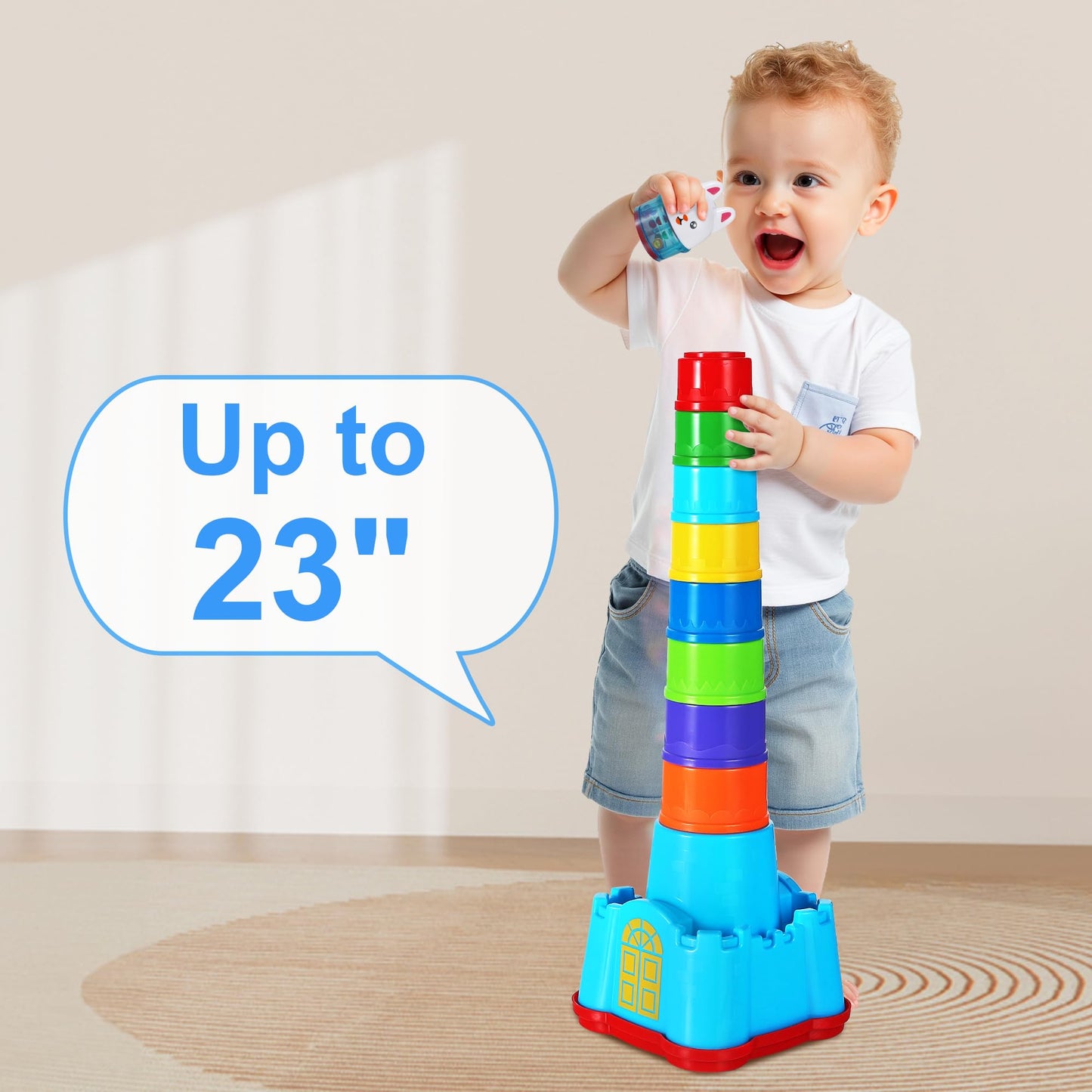 iPlay, iLearn Baby Stacking Cup Toy, Toddler Stackable Block w/Shape Sorter