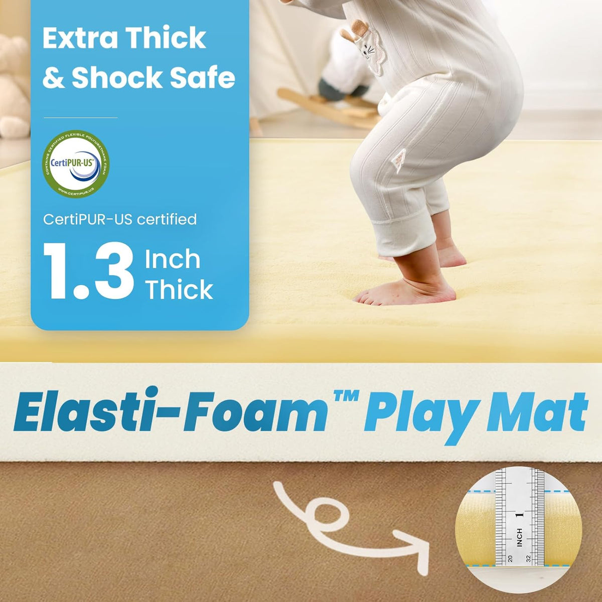 1.3" Thick Baby Play Mat,Ultra Soft Elasti-Foam 50×50 Playpen Mat for Tummy Time,Water-Repellent