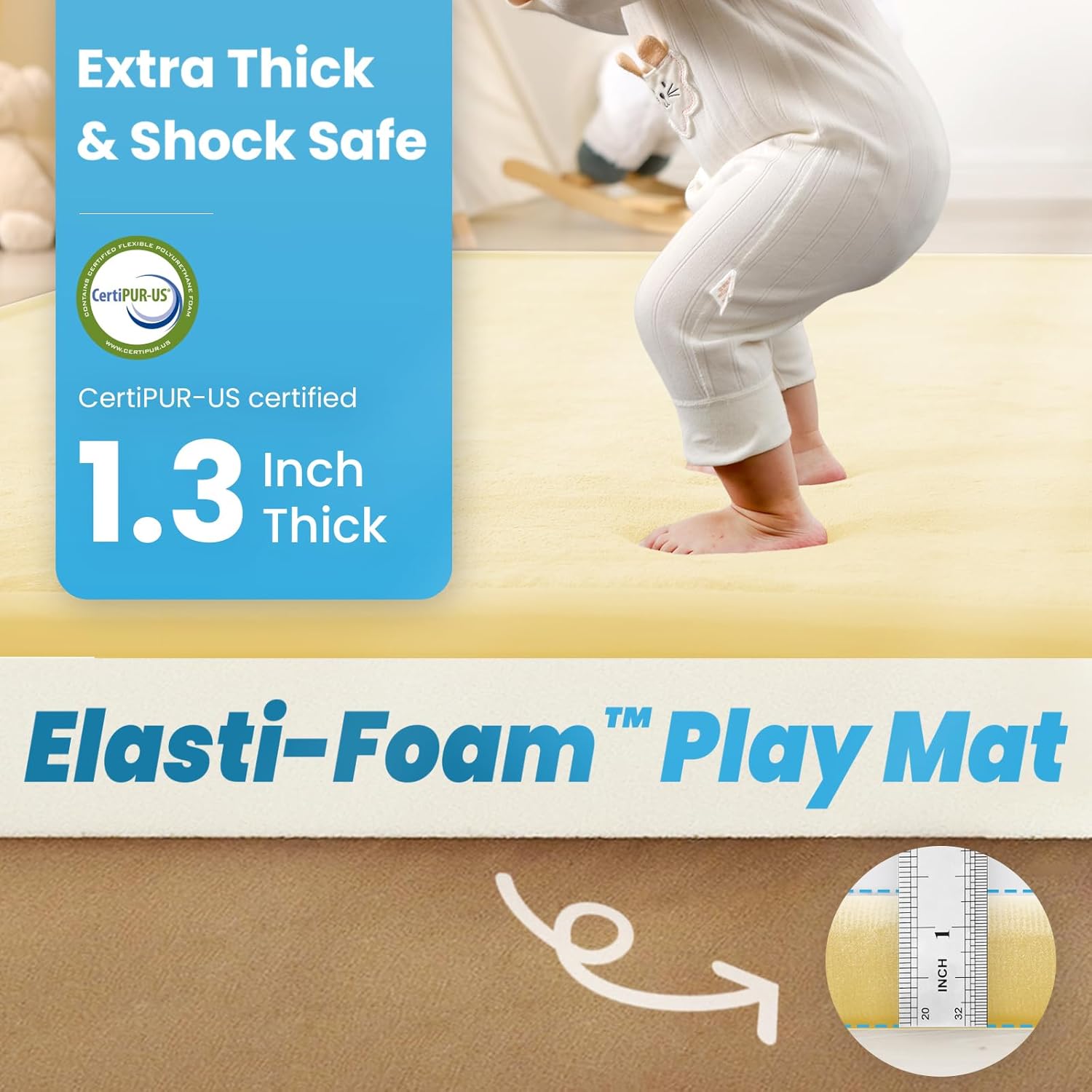 1.3" Thick Baby Play Mat,Ultra Soft Elasti-Foam 50×50 Playpen Mat for Tummy Time,Water-Repellent