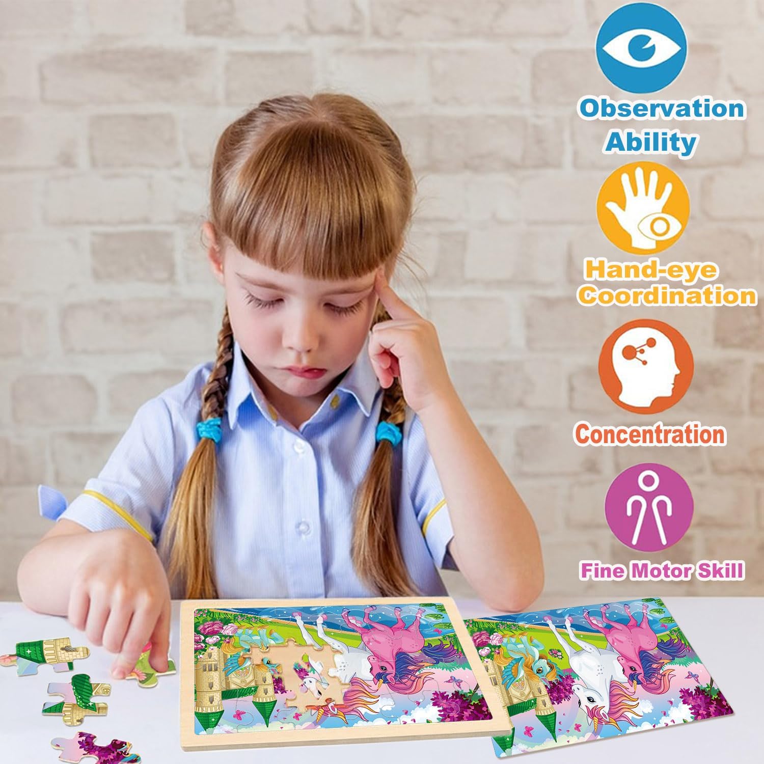 Wooden Puzzles for Kids Ages 4-6, 4 Packs 24 PCs Unicorn Mermaid Princess Fairy Jigsaw Puzzles