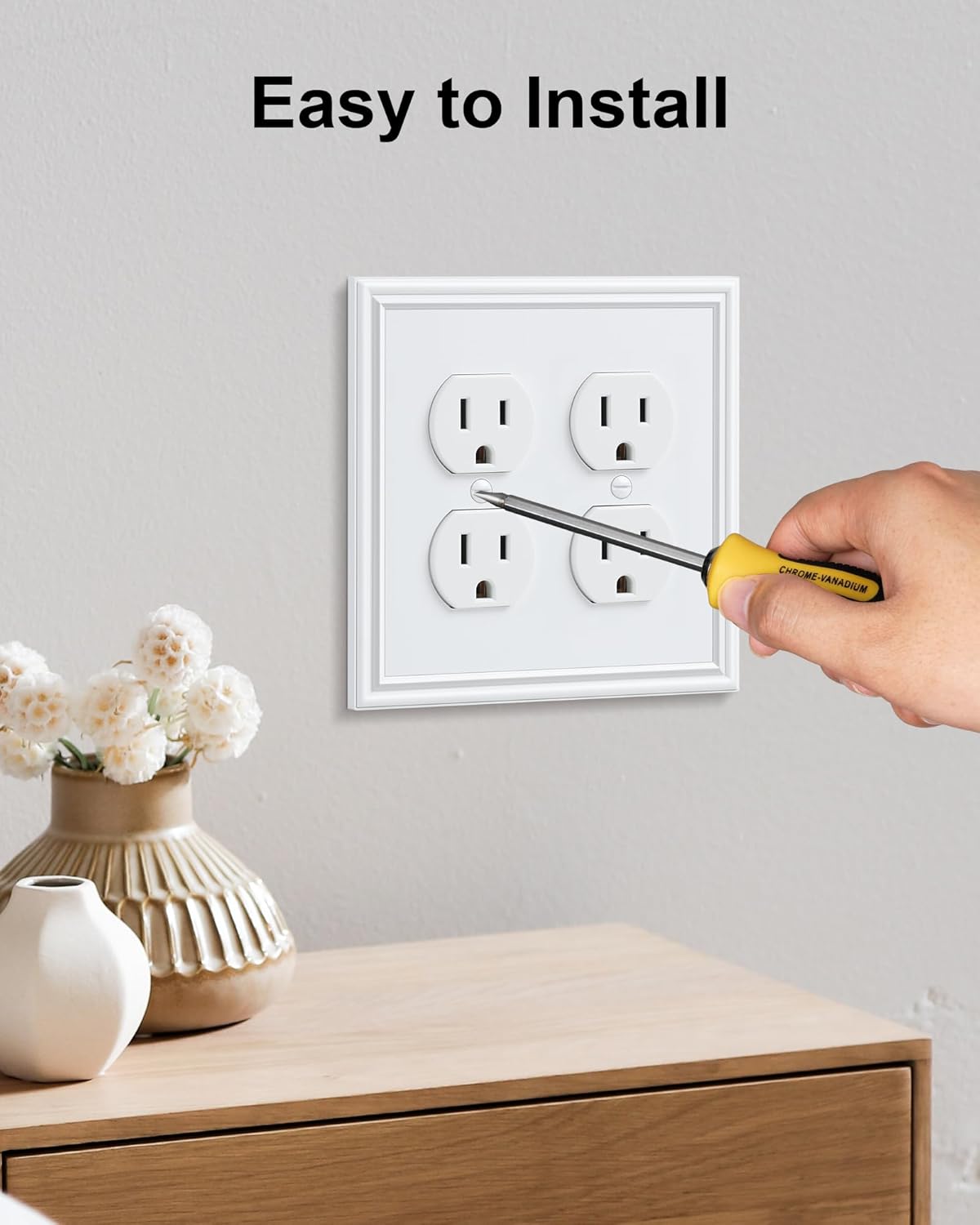 2-Pack Double Duplex Outlet Cover, Pure White Decorative Switch Plates and Outlet Covers for