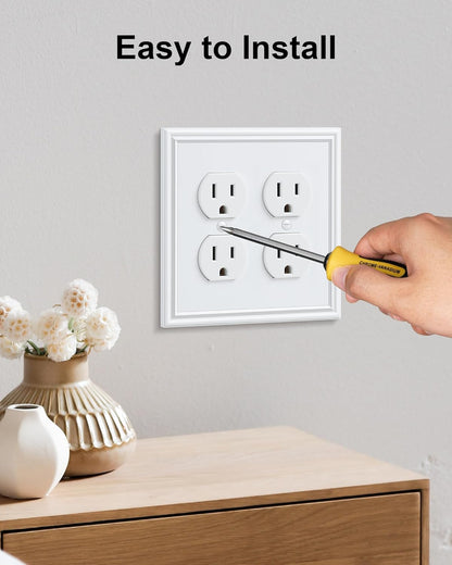 2-Pack Double Duplex Outlet Cover, Pure White Decorative Switch Plates and Outlet Covers for