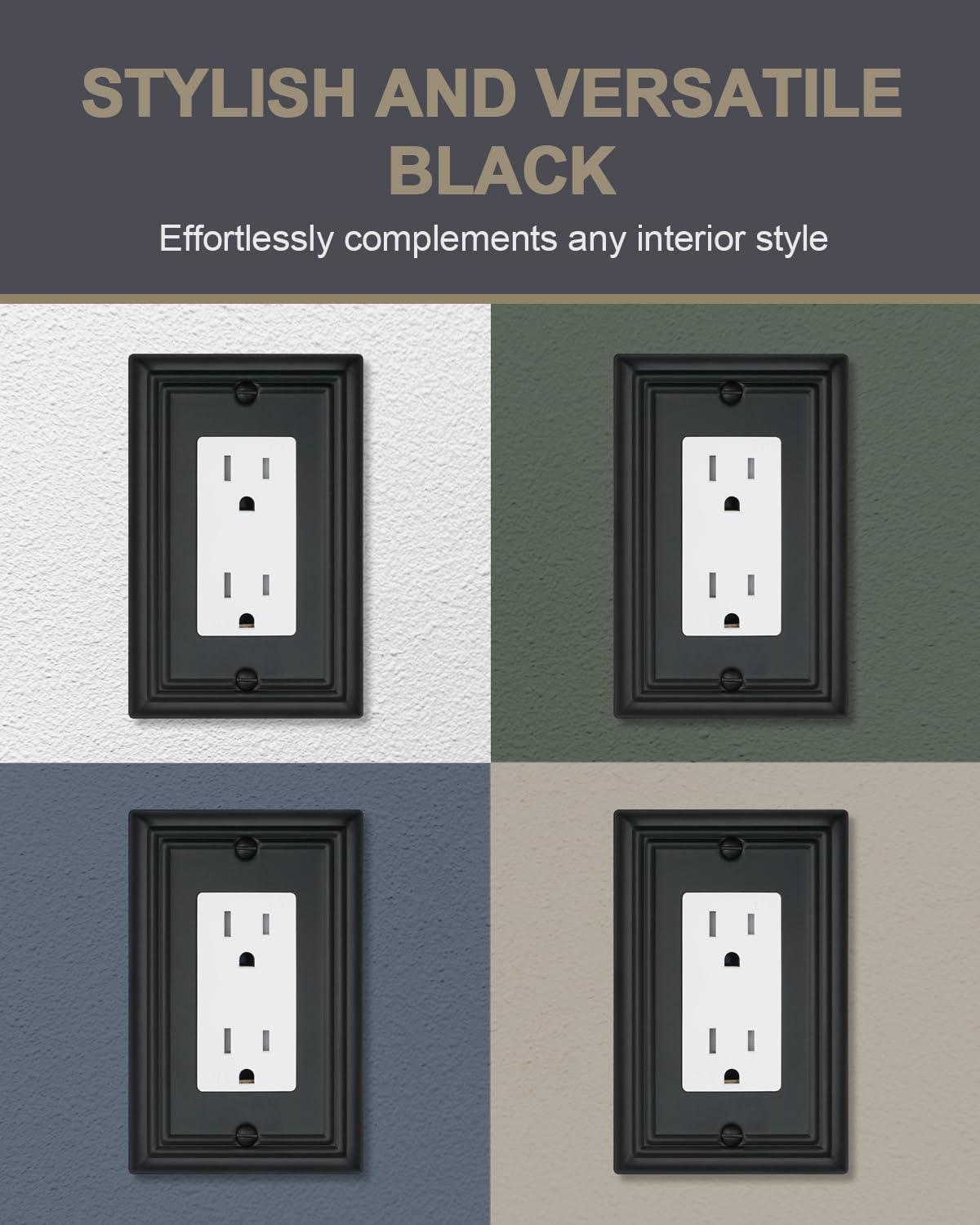4-Pack Decorator Outlet Covers, Decorative Black Wall Plates, Metal Outlet Cover Plates for