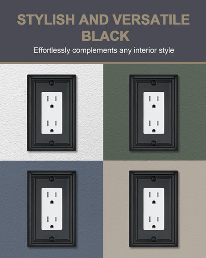 4-Pack Decorator Outlet Covers, Decorative Black Wall Plates, Metal Outlet Cover Plates for