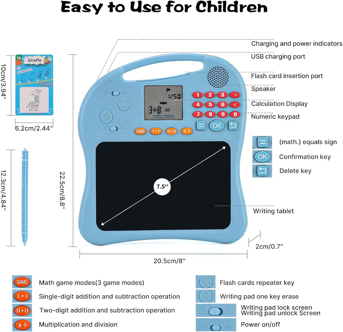 Kids Educational Learning Toys with Math Games,Talking Flash Cards and Writing Drawing Tablet